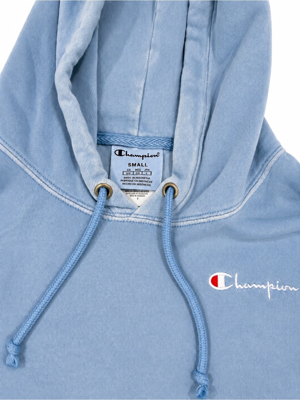 Champion Light Blue Pullover Hoodie with Embroidered Logo
